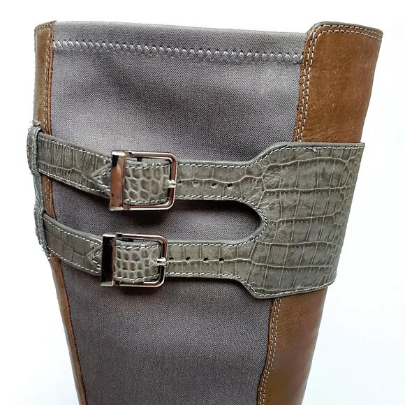 COLE & HAAN Tennley Knee High Buckle Boot in Ironstone Brown & Gray Leather - Picture 4 of 14